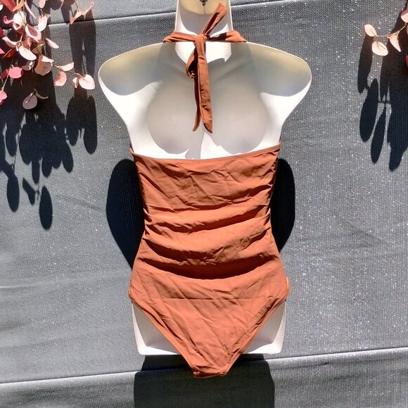 Twist Front (M) Halter Tie One Piece in Mocha - Picture 5 of 7